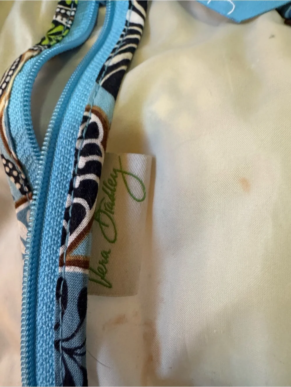 Vera Bradley Vintage Blue Floral Double Zip Cosmetic Travel Organizer Bag